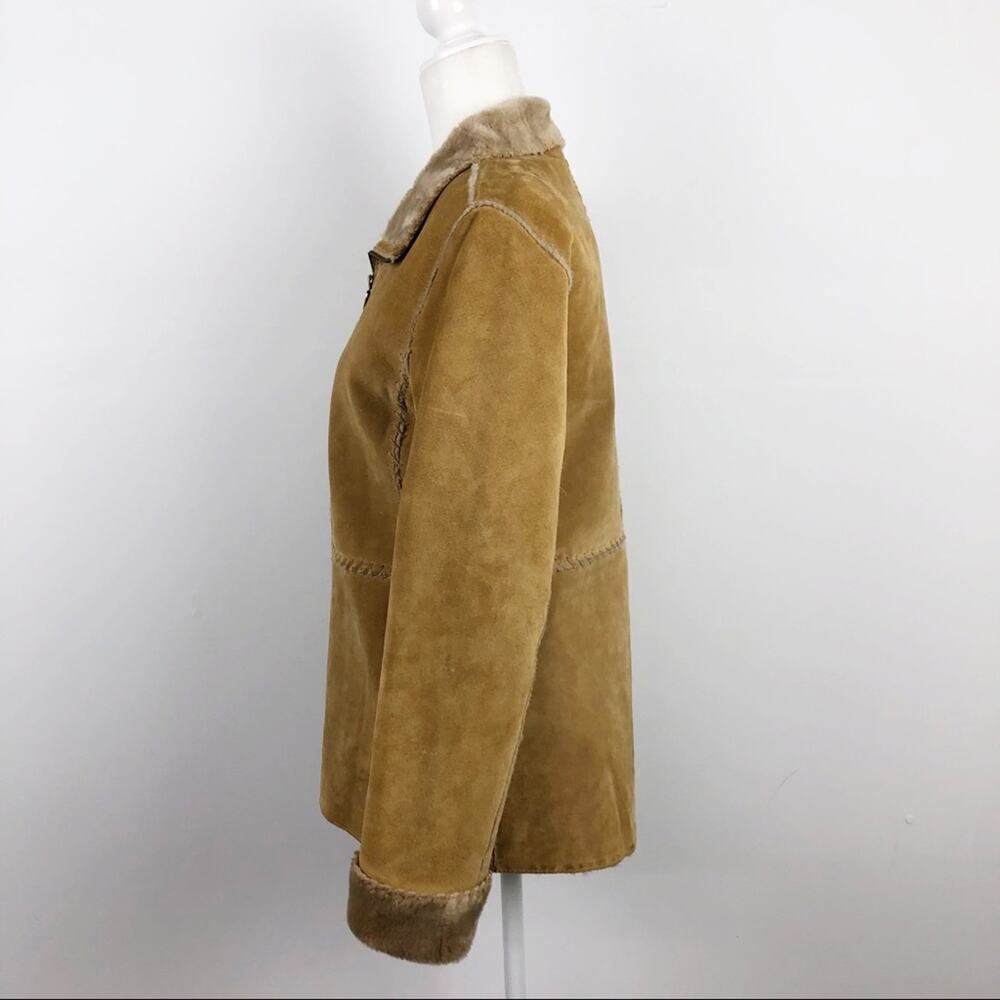 VTG Guess Shearling 100% Leather Patchwork Tan Fu… - image 12